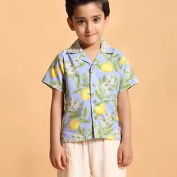 kids of greendeer Greendeer 100% Cotton Half Sleeves Lemon & Floral Printed Shirt - Blue-picture-16