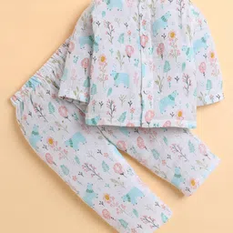 Polka Tots Cotton Woven Full Sleeves Floral Printed Jhabla & Coordinating Pant Set - Multi Colour-picture-13