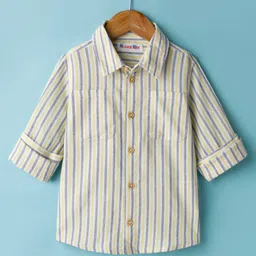 kookie kids india Kookie Kids Cotton Woven Full Sleeves Shirt with Vertical Stripes Print - Offwhite & Yellow-picture-30
