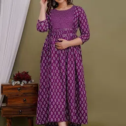 aaysa kurti Aaysa Women Printed Pure Cotton Round Neck Maternity Ethnic Dresses-picture-13