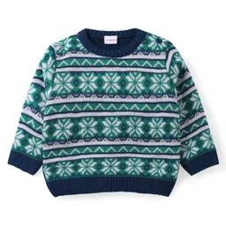 Babyhug Knitted Full Sleeves Sweater Set with  Intarsia Design - Navy Blue image 2