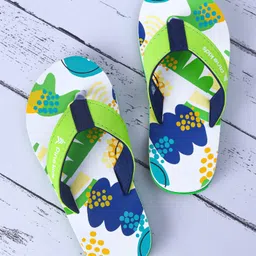 Pine Kids Slip On Flip Flops with Abstract Print - Yellow & Green image 2