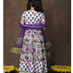 Superminis Cotton Woven Half Sleeves Floral Printed & Gota Lace Embellished Lehenga Choli With Dupatta Set - Purple image 3