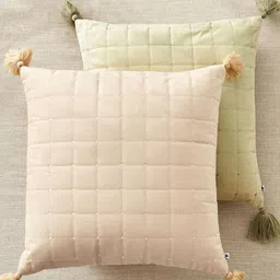 Home Centre Oriental Tansy Green Quilted Square Pre-Filled Cushion image 5