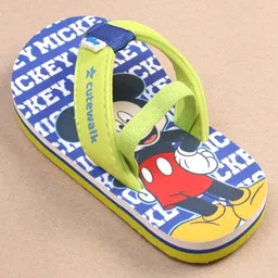 Cute Walk by Babyhug Disney Mickey Mouse Printed Flip Flops with Back Strap - Light Green image 3