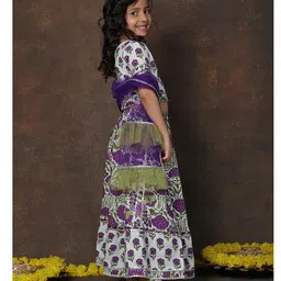 Superminis Cotton Woven Half Sleeves Floral Printed & Gota Lace Embellished Lehenga Choli With Dupatta Set - Purple image 5