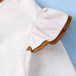 Mark & Mia Full Sleeves Winter Frock With Frills & Bow Detailing - Brown & White image 4