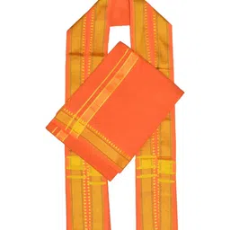 TUNI MANI Men Cotton Padi Pettu Border Dhoti With Towel image 5