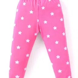 Babyhug Cotton Lycra Leggings With Stars & Text Print Pack Of 2 - Light Blue & Pink image 5