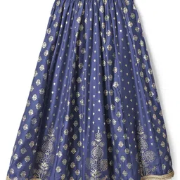 Pine Kids Woven Half Sleeves Floral Printed Choli Lehenga Set with Dupatta - Navy Blue image 5
