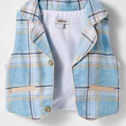 ToffyHouse Cotton Knit Full Sleeves Checkered 3 Piece Party Suit With Bow - Tan image 5