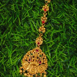 NAGNESHI ART Gold-Plated Artificial Stones Studded & Beaded Lakshmi Design Maang Tikka-picture-34