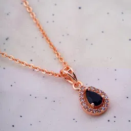 STYOLLO Rose Gold Plated American Diamond Studded Teardrop Shaped Pendant With Chain-picture-46