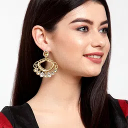 ANIKAS CREATION Gold-Plated & White Classic Chandbalis image 4