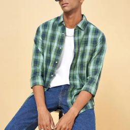 YU by Pantaloons Light Green Cotton Slim Fit Checks Shirt-picture-47
