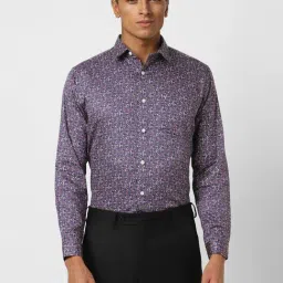 V Dot Purple Cotton Slim Fit Printed Shirt-image-2