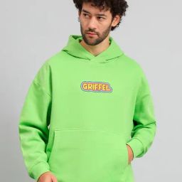 GRIFFEL Parrot Green Loose Fit Graphic Print Oversized Hooded Sweatshirt-picture-19