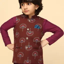 KISAH Kids Maroon Printed Nehru Jacket image 3