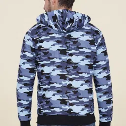 Campus Sutra Blue Camo Print Hoodie Jacket image 2
