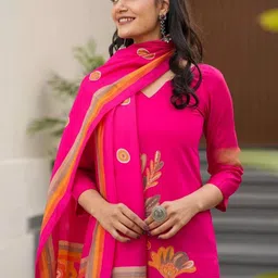 CANIZZARO Women Floral Printed Regular Kurta with Trousers & With Dupatta image 4