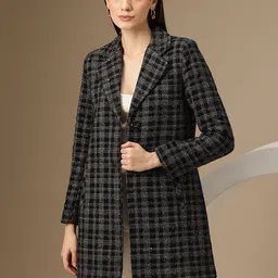 Chemistry Single-Breasted Checked Shimmer Detailed Longline Overcoat-image-7
