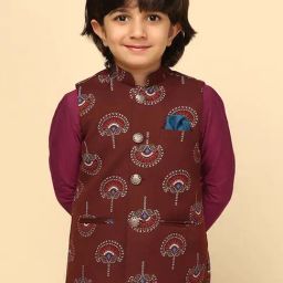 KISAH Kids Maroon Printed Nehru Jacket-picture-25