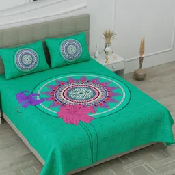 KD PRINTS Green & Pink Floral 180 TC Bedsheet Set 76.2 m-image-12