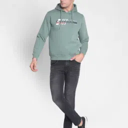 Crimsoune Club Green Regular Fit Printed Hooded Sweatshirt image 5