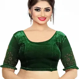 PU FASHION Women Green Embellished Round Nec Saree Blouse-image-61