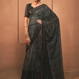 Satrani Black Printed Saree With Unstitched Blouse-picture-10