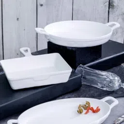 Servewell Servo White Melamine 3 Serving Platters With Handle-image-49