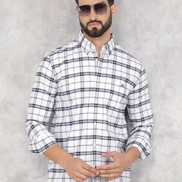 Crimsoune Club Men Smart Button-Down Collar Tartan Checked Cotton Slim Fit Casual Shirt-image-77