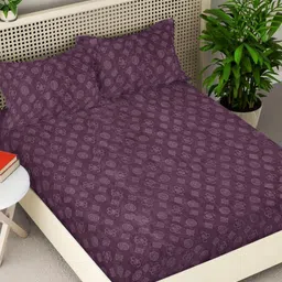 Myntra Elegant Homes Purple Geometric 300 TC King Bedsheet with 2 Pillow Covers-image-57
