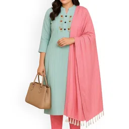 Fashion Club Collection Floral Embroidered Thread Work Kurta With Trousers & Dupatta-image-71