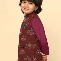 KISAH Kids Maroon Printed Nehru Jacket image 4