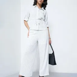 Annabelle By Pantaloons White Straight Fit Striped Trousers image 5