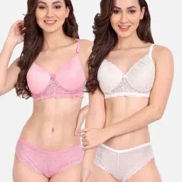 fims FIMS: Fashion is my Style White & Pink Lace Work Lingerie Set - Pack Of 2-picture-45