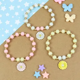 Asthetika Kids Girls Set of 3 Beaded Floral Charm Elasticated Bracelets image 1