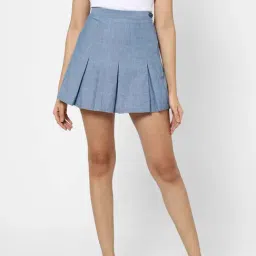 VASTRADO Blue Cotton Mini A-Line Skirt-image-13
