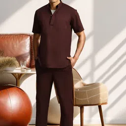 Moda Rapido Band Collar Pure Cotton Straight Kurta With Pyjamas-picture-26