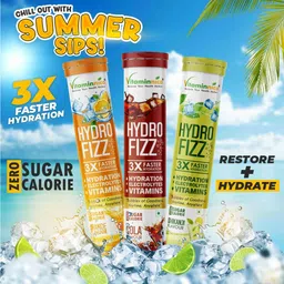 vitaminnica because your health matters Vitaminnica Hydro Fizz Effervescent Tablets | Sugar-Free & Refreshing- 20 Effervescent Tablets– Advanced Hydration Drink & Electrolyte Booster | Orange Flavour- Pack of 2 image 4