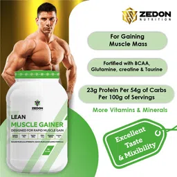 Zedon Nutrition Lean Muscle Gainer, 42g Protein, Creatine, Muscle Building Whey Protein Powder Supplement for Men & Women (Chocolate, 1KG) image 4