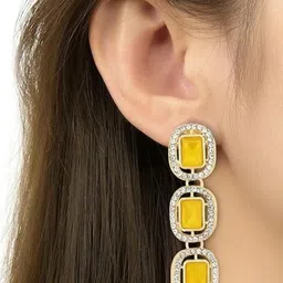 I Jewels Silver-Plated Artificial Stones Studded Geometric Shaped Drop Earrings image 3