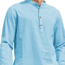 APEKTRA Band Collar Roll-Up Sleeves Slim Fit Short Kurta image 3