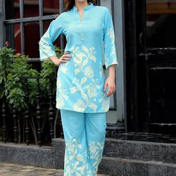LIPS CROWN Printed Mandarin Collar Tunic With Trousers image 4