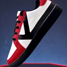 KazarMax Colour Blocked Laced Up Trainers Sneakers - White & Red-image-26