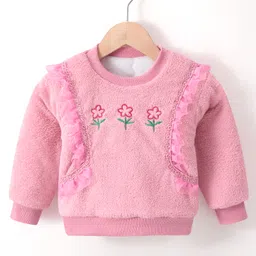 Kookie Kids Full Sleeves Sweatshirt with Floral Embroidery - Pink-image-59
