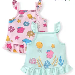 Babyoye Eco Conscious Cotton Knit Sleeveless  Tops Sea Life Print Pack of 2 - Pink & Blue-image-27