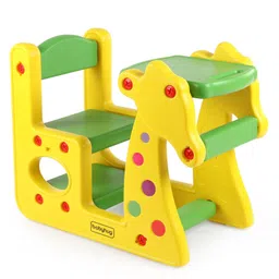 Babyhug Single Seater Giraffe Study Desk For Nursery with Under Seat Storage Easy Assembly  - Yellow & Green-image-45