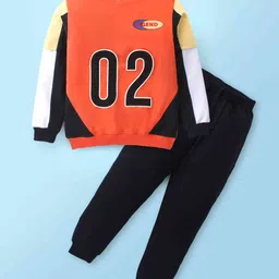 Kookie Kids Cotton Knit Full Sleeves Cut & Sew Winter Wear Suit With Number Print - Red & Black-picture-19